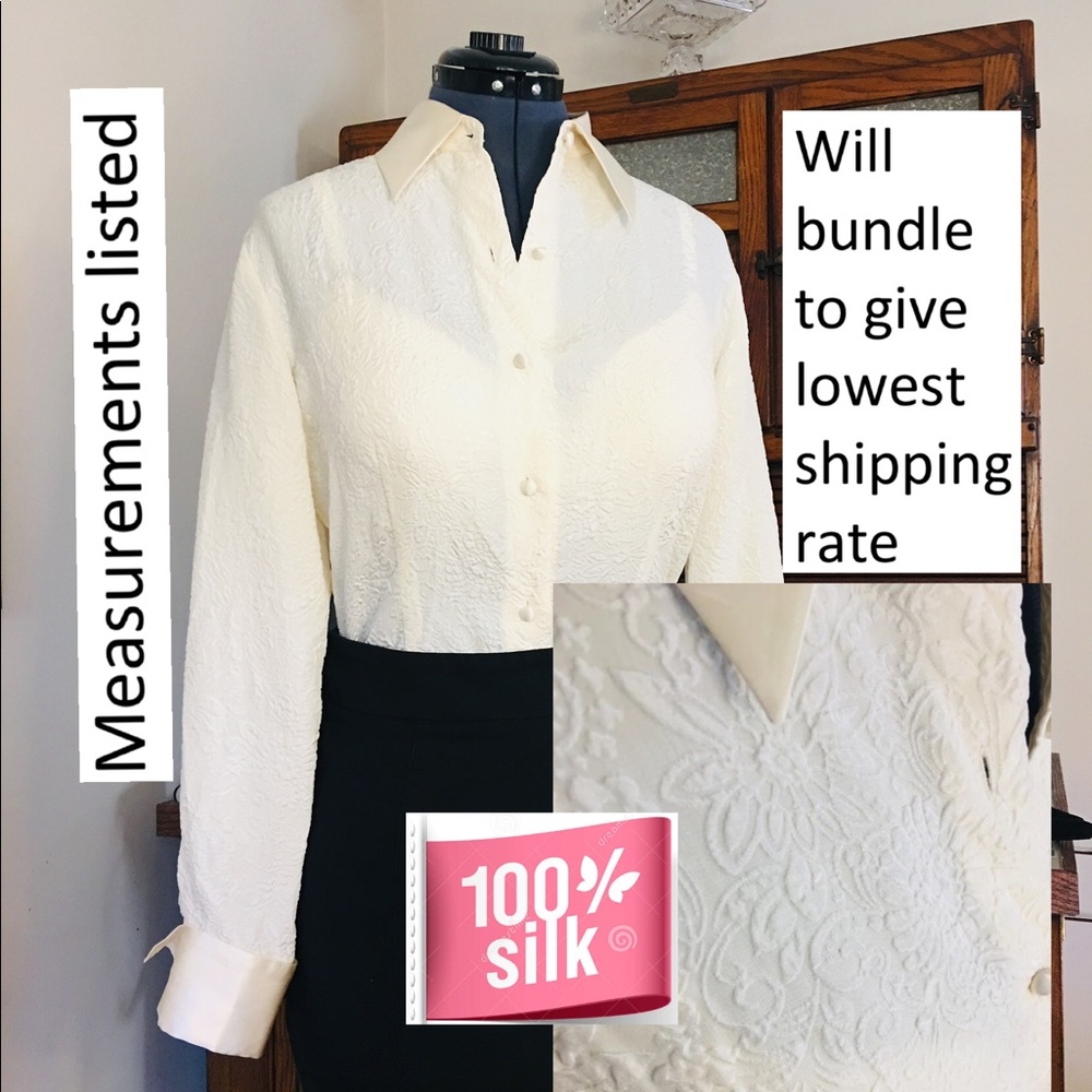 100% silk embossed 3D ivory sz6 Ann Taylor blouse